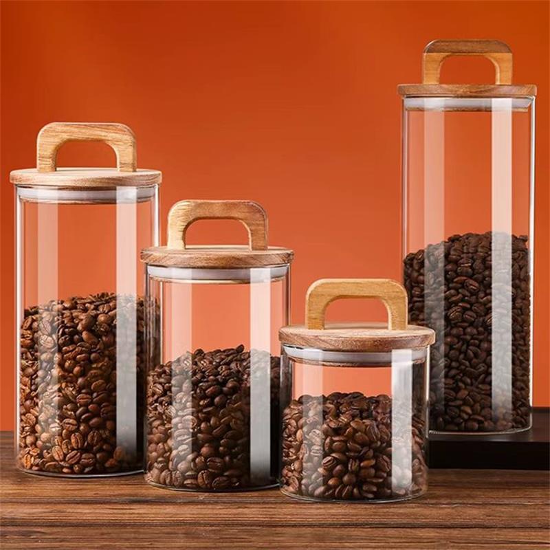 Food Storage Jar Glass - Прозрачная стеклянная банка с бамбуковой крышкой,